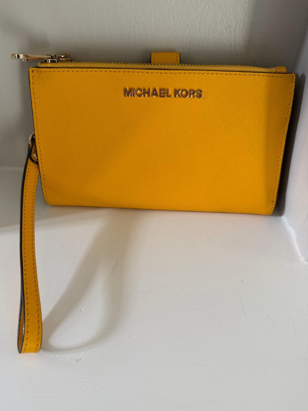 Michael Kors Yellow Double Zip Wristlet Wallet Clutch